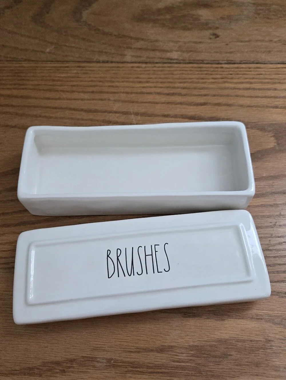Rae Dunn Ceramic 'Brushes' Storage Box - White - Picture 2 of 3